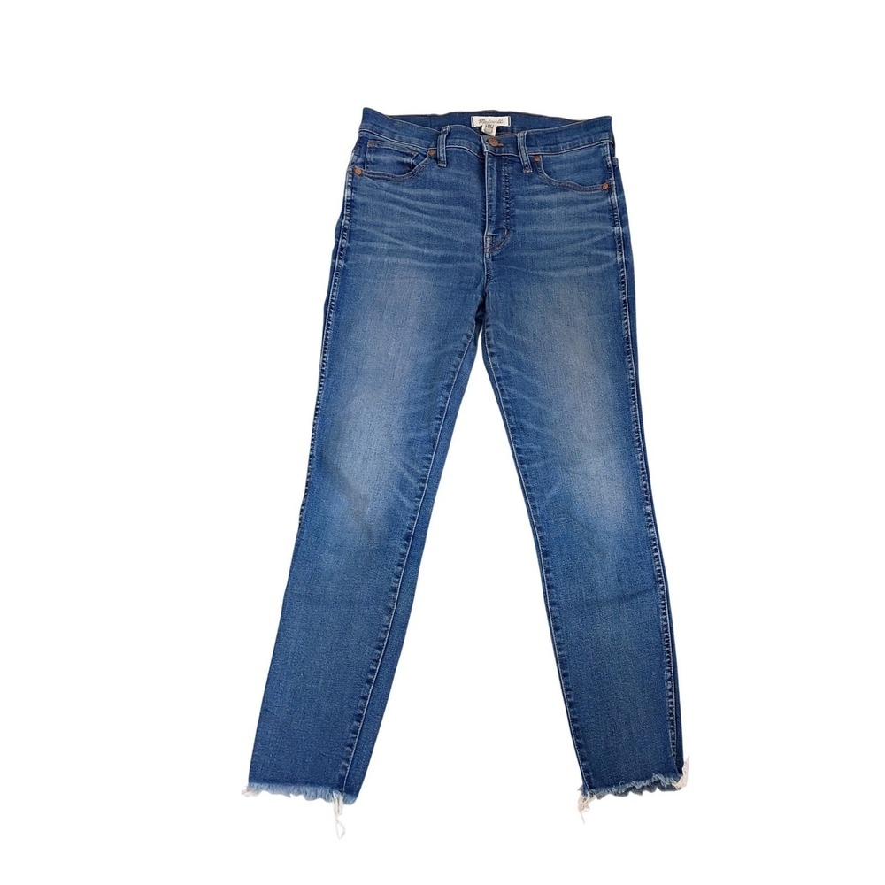 Madewell High Rise Skinny Jeans Medium Wash Raw Hem Blue Denim 29x27 Boho